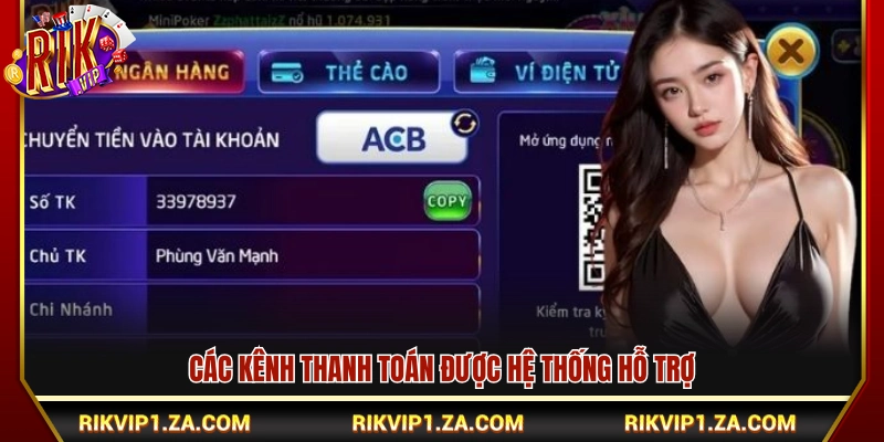 Danh sách phương thức nạp tiền Rikvip khả dụng